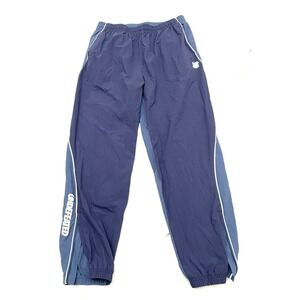 UNDEFEATED Nylon Track Pants XL Blue Side Stripe Logo Spellout Ankle Zip READ
